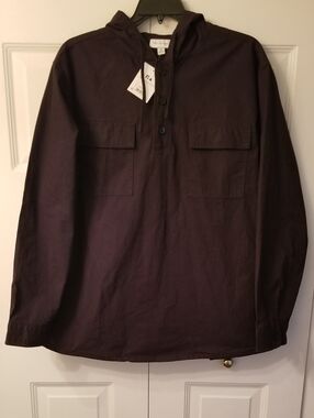 Free Assembly Men's Popover Hooded Shirt / Jacket Black 1/4 Button Size XXL NEW